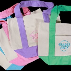 Canvas Tote Bag Set - Purple, Pink, Green, Blue
